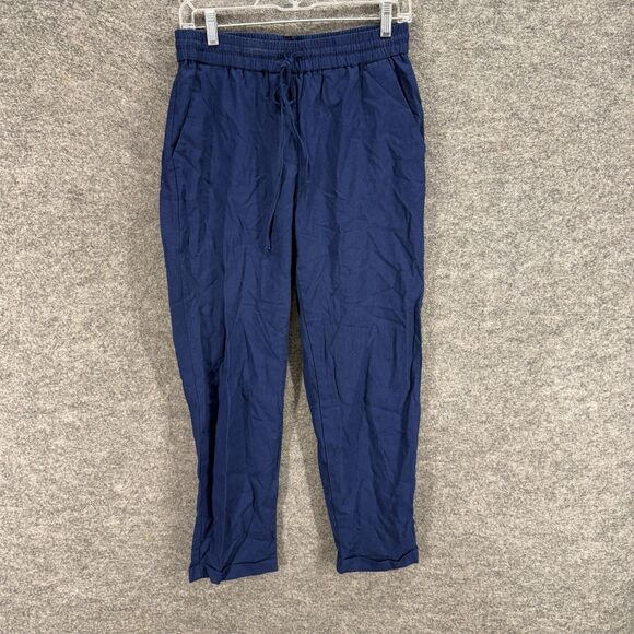 J. Crew Pants Women 6 Blue High Rise Drawstring Flat Front Linen Pockets Chino - Picture 1 of 8
